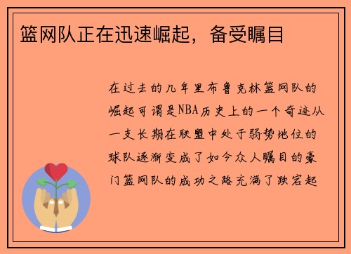篮网队正在迅速崛起，备受瞩目