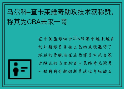 马尔科-查卡莱维奇助攻技术获称赞，称其为CBA未来一哥